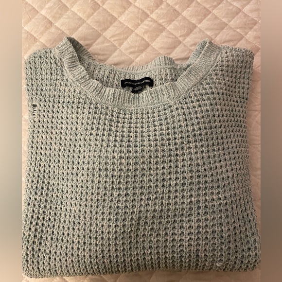 American Eagle Outfitters Sweaters - American Eagle light blue distressed chenille knit sweater in size medium.